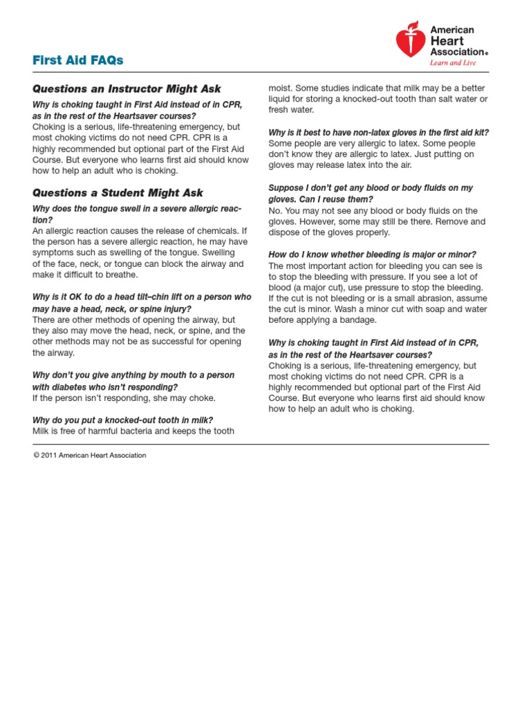 First Aid Faqs: Questions An Instructor Might Ask | PDF | First Aid ...