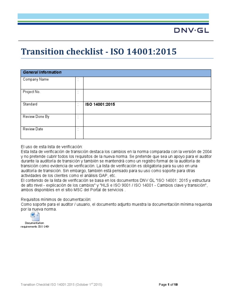 Lista de Verificación ISO 14001:2015 | PDF | Evaluación del ciclo de ...