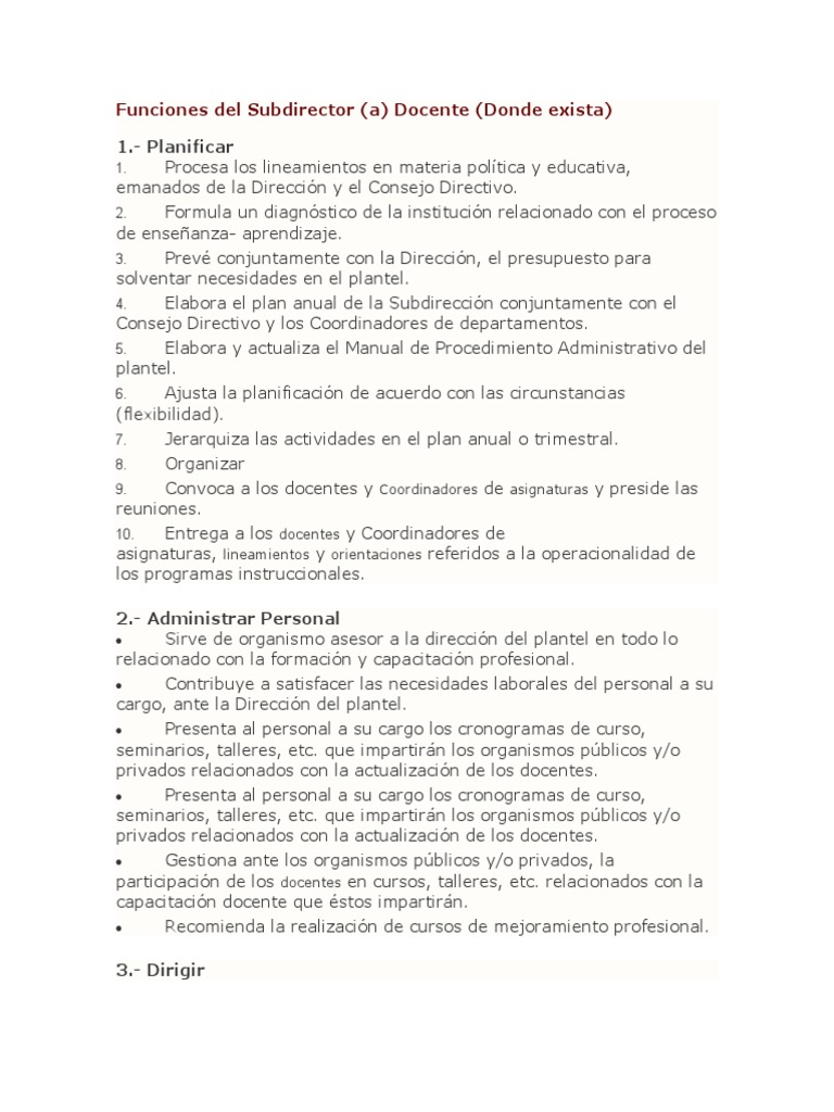 Funciones Del Subdirector | PDF | Planificación | Presupuesto