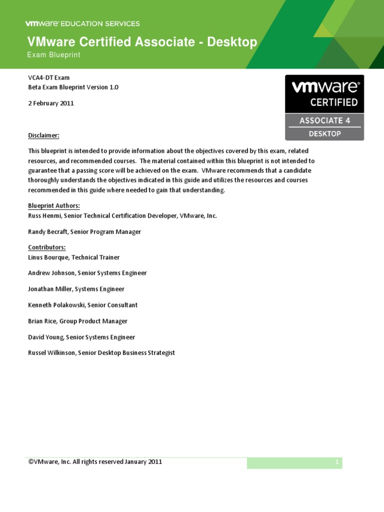 Vmware Certified Associate - Desktop: Exam Blueprint | PDF | Test ...