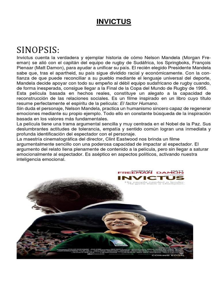 Invictus: Unificación a través del rugby | PDF | Deportes