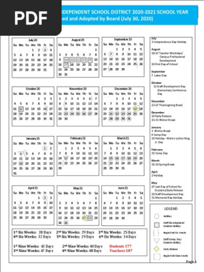 2020-2021 Csisd Calendar - Revised 073020 | Pdf | Holidays | Observances