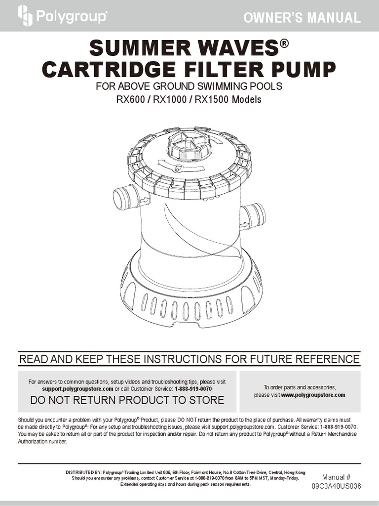 en kop bakke Slik Cartridge Filter Pump RX600-1500 | PDF | Swimming Pool | Pump