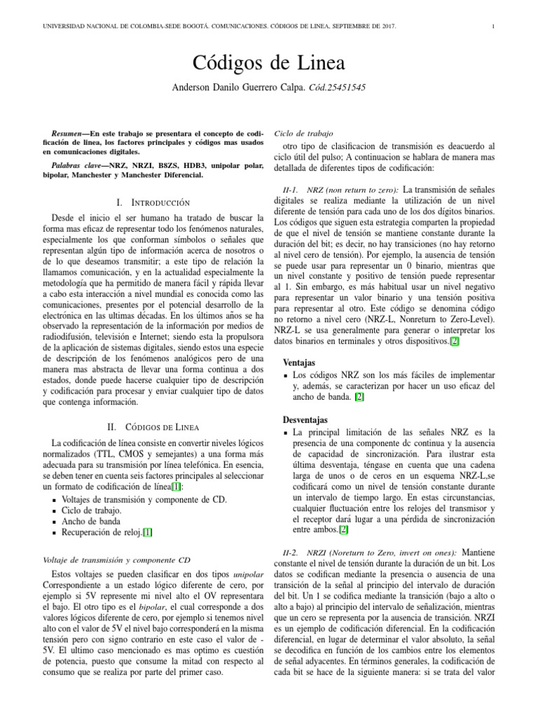 Códigos de Línea en Comunicaciones Digitales | PDF | Ingeniería en ...