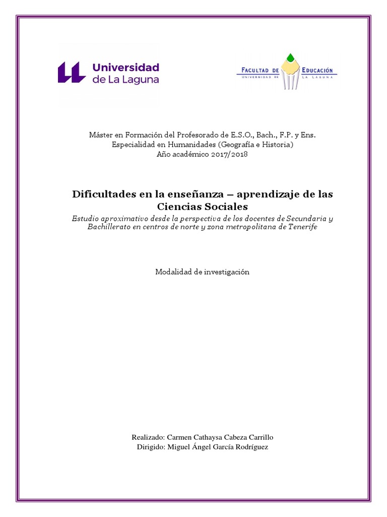 Dificultades en La Enseñanza - Aprendizaje de Las Ciencias Sociales ...
