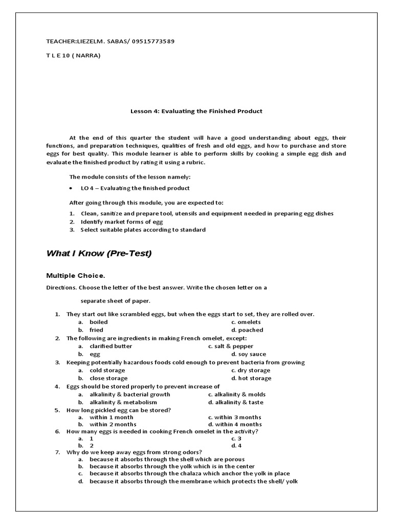 What I Know (PreTest) Lesson 4 Evaluating The Finished Product