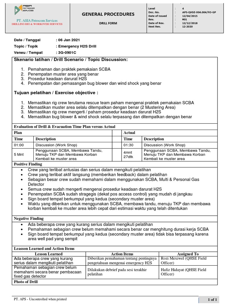 3511 Drill Emergency H2S Crew B 060121 PDF