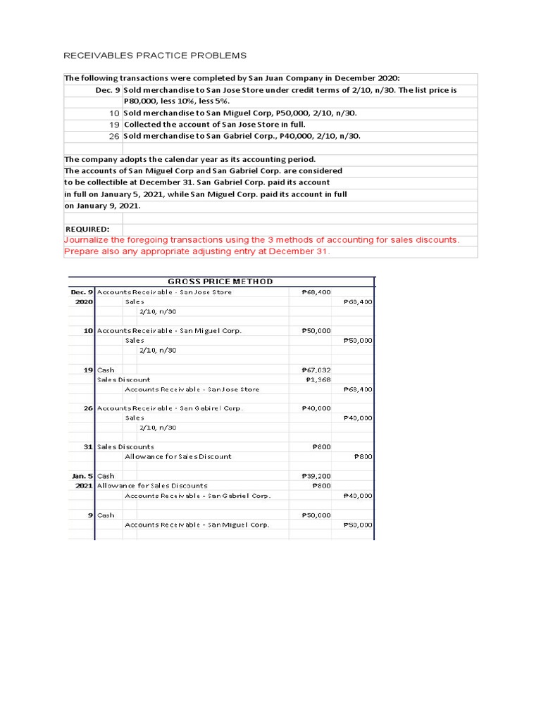 Receivable Practice Problem 1 | PDF