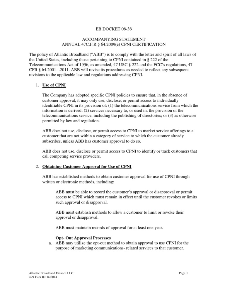Atlantic Broadband CPNI Compliance Guide | PDF | Authentication ...