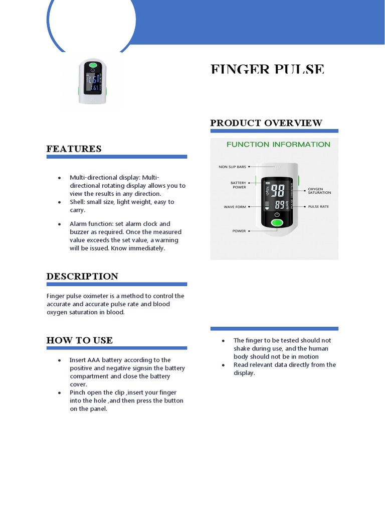 Finger Pulse Oximeter User Manual | PDF