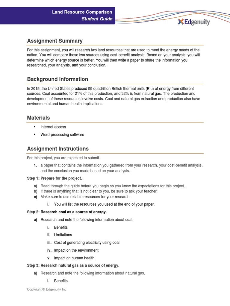 land resource comparison student guide pdf cost benefit analysis energy development