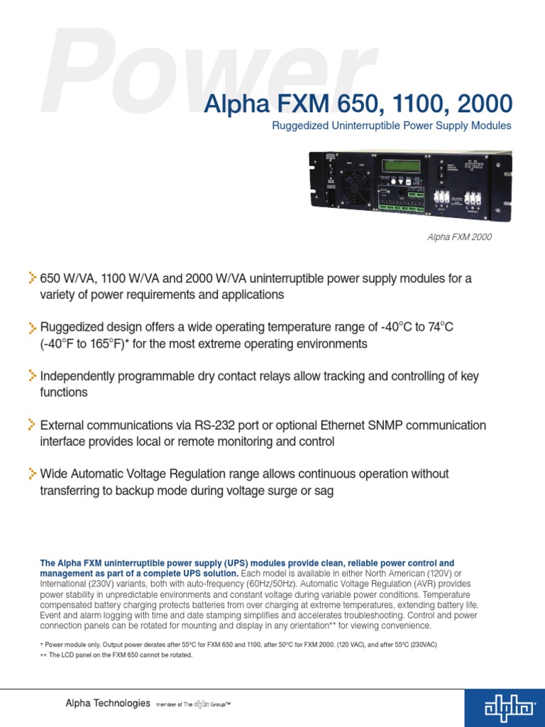 Alpha FXM 650, 1100, 2000 Ruggedized Uninterruptible Power Supply