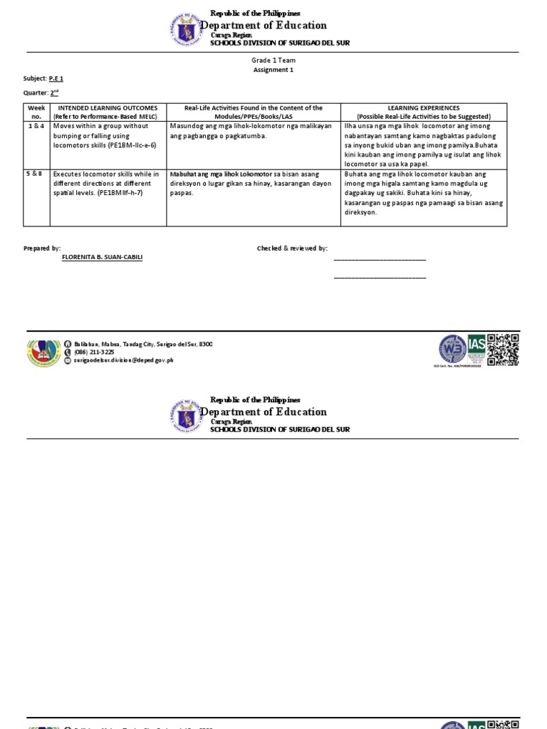 P.E 1 - for-QA | PDF
