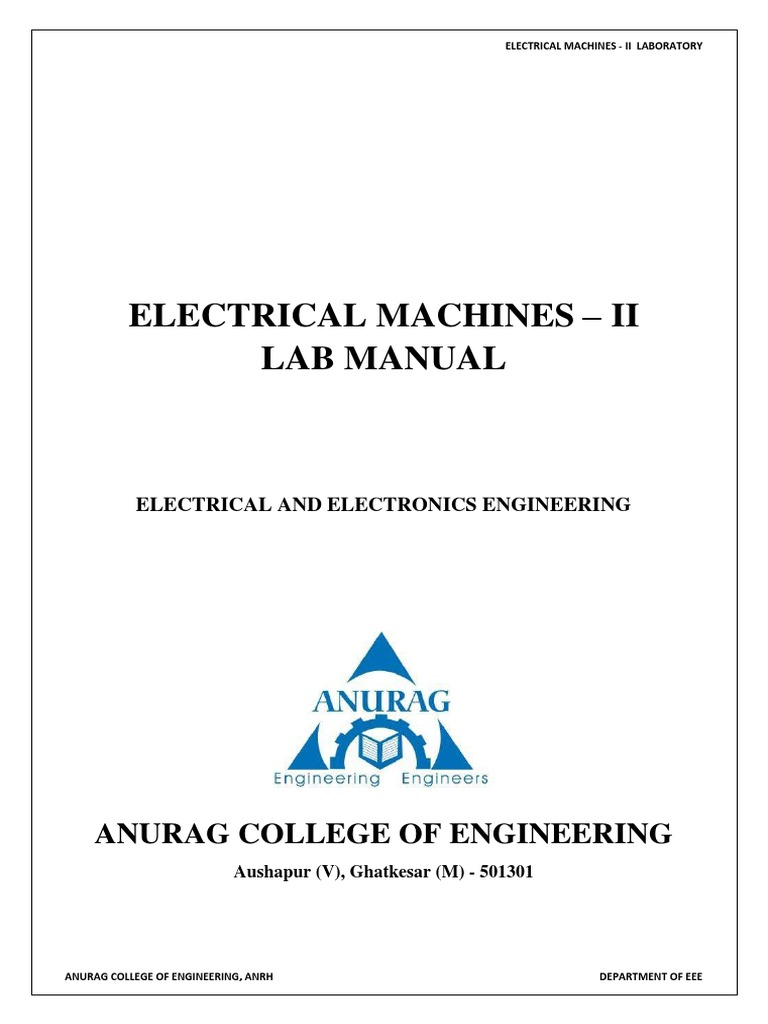 Electrical Machines Ii Lab Manual Anurag College of Engineering PDF Electric Motor