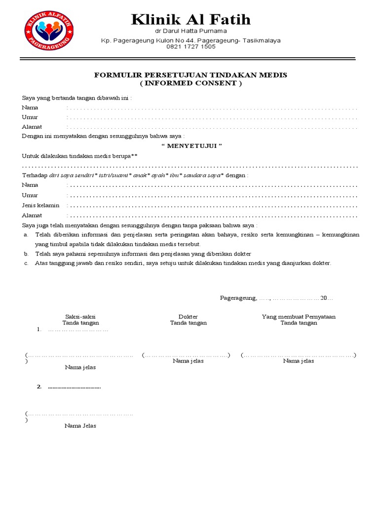 Formulir Persetujuan Tindakan Medis Pdf