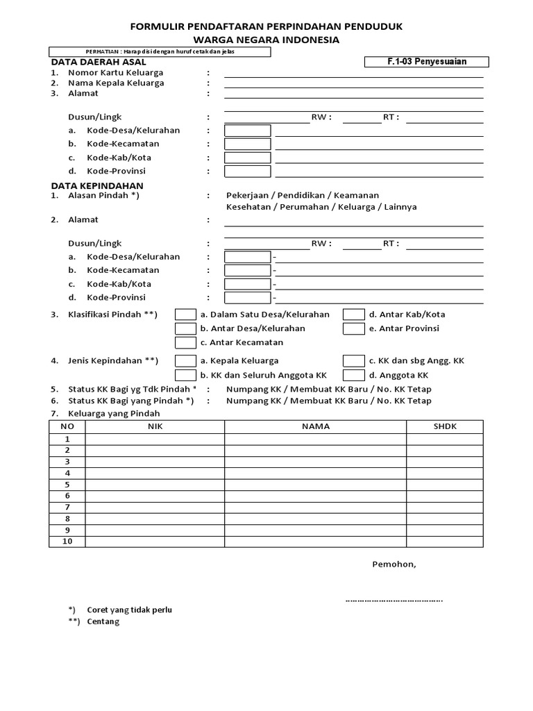 Formulir F1 03 Penyesuaian Pdf