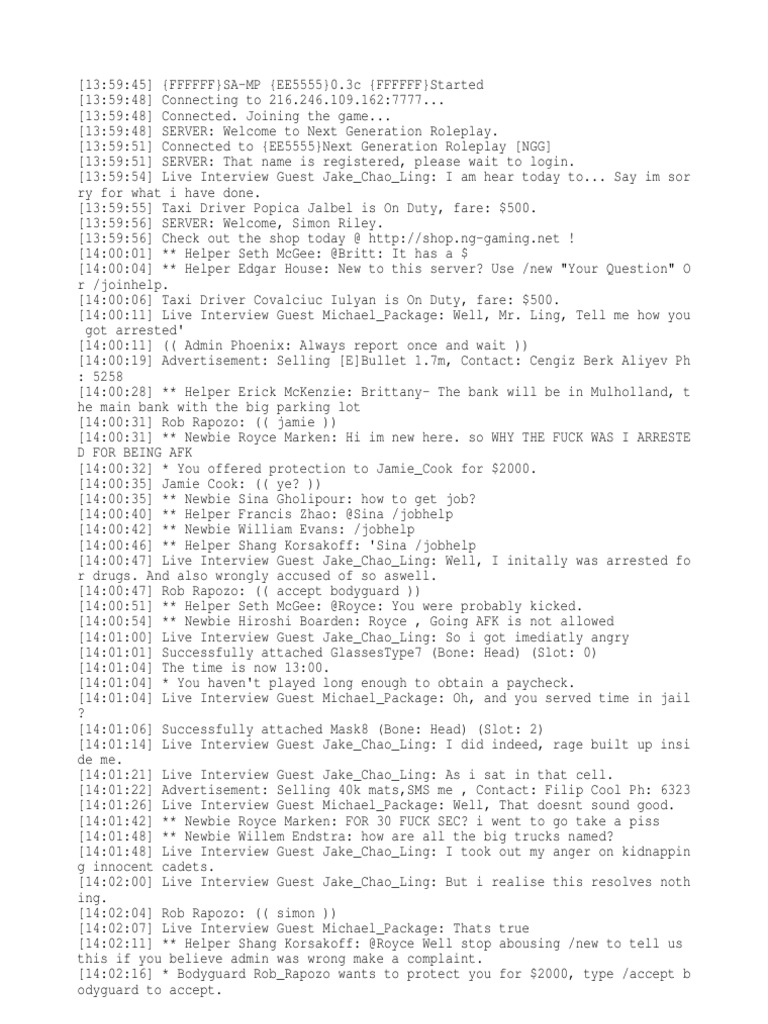 SA-MP Next Generation Roleplay Chat Log | PDF | Transport | Vehicles