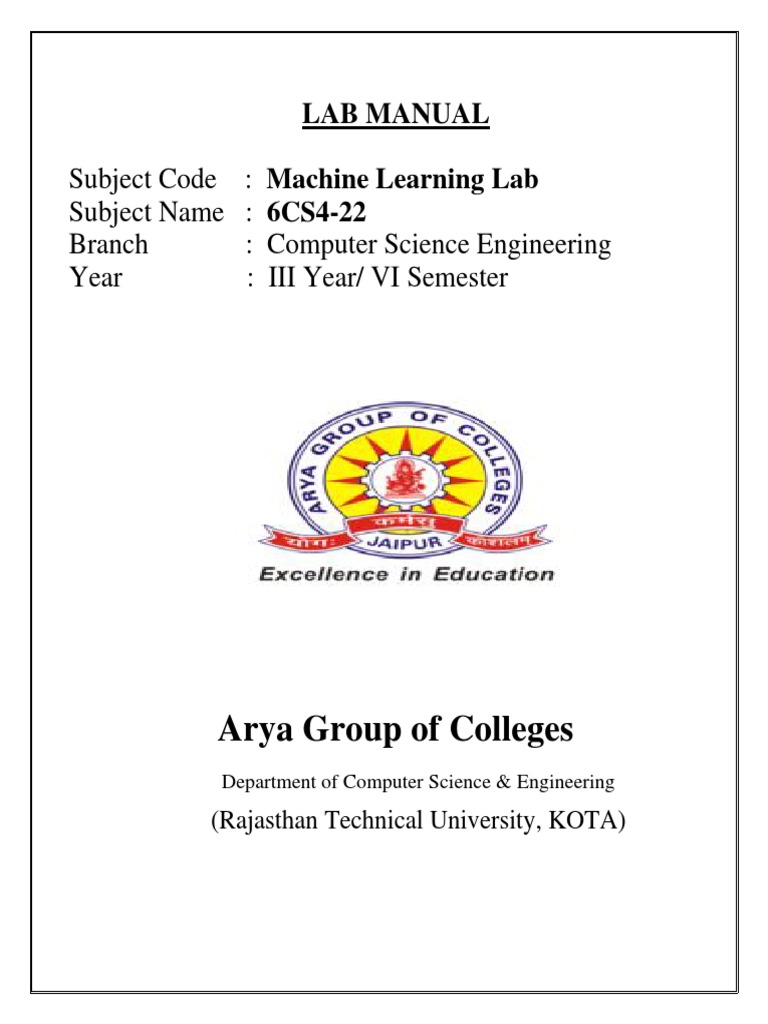 6CS4 22 Machine Learning Lab Manual PDF Machine Learning