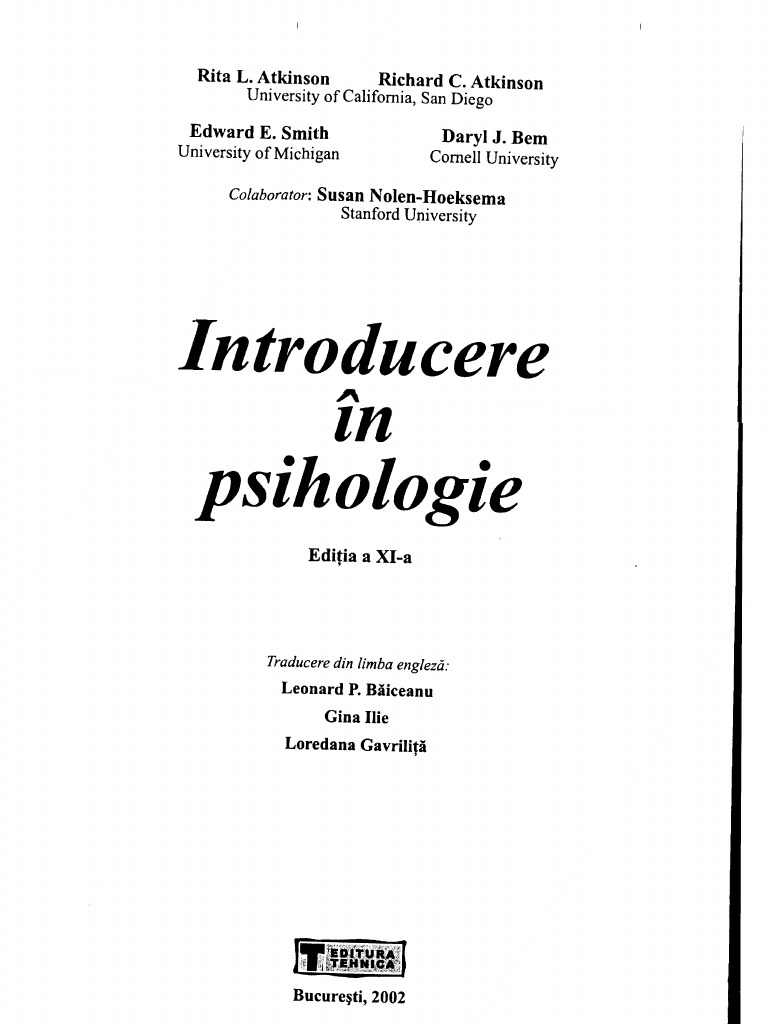 kontrol Odds let at håndtere Atkinson - Introducere in Psihologie, Partea 1 | PDF