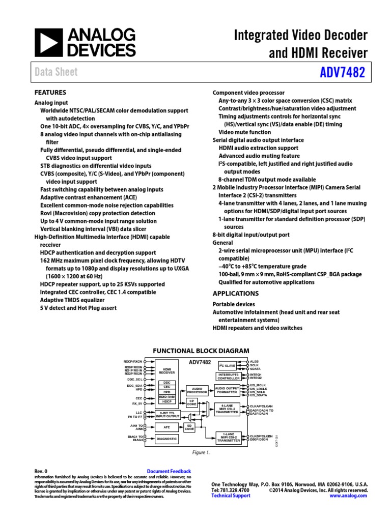 Integrated Video Decoder and HDMI Receiver: Data Sheet | PDF | Hdmi | Video