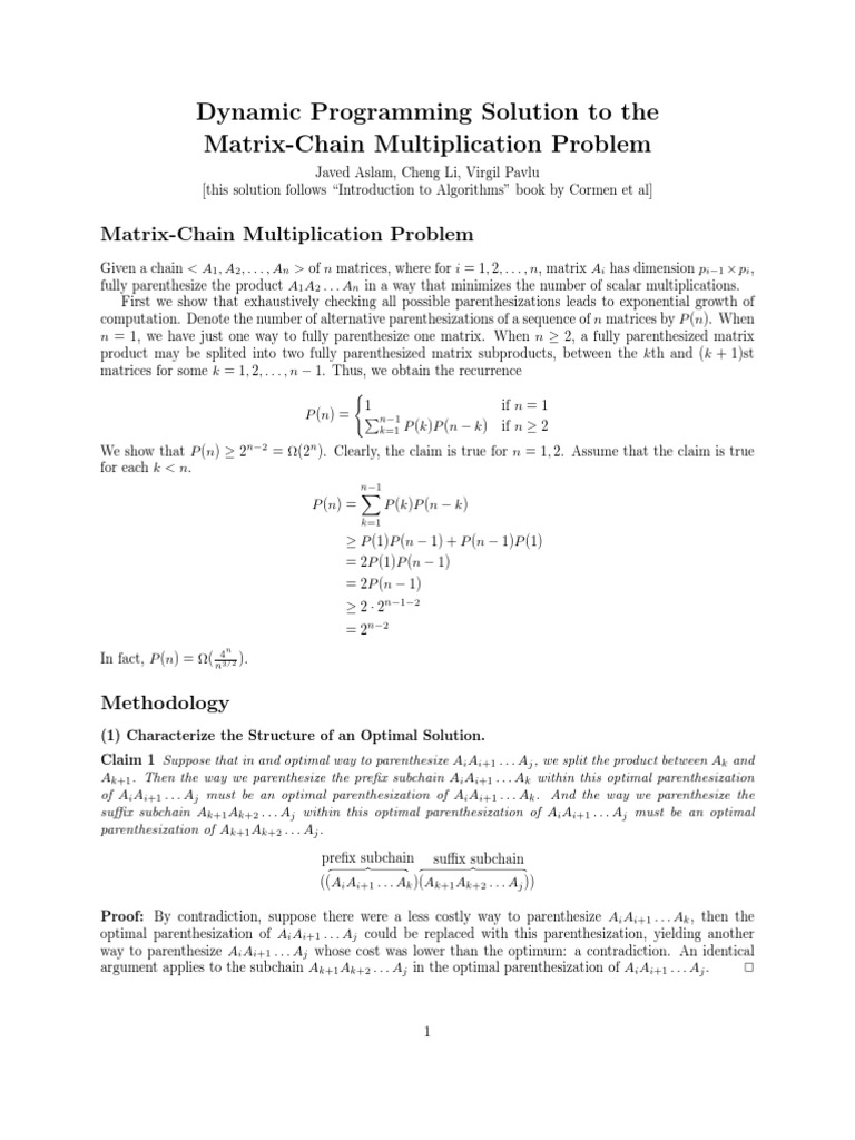 Dynamic Programming Solution To The Matrix-Chain Multiplication Problem ...