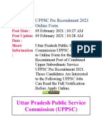 Uttar Pradesh Public Service Commission (UPPSC) : UPPSC Pre Recruitment 2021 Online Form