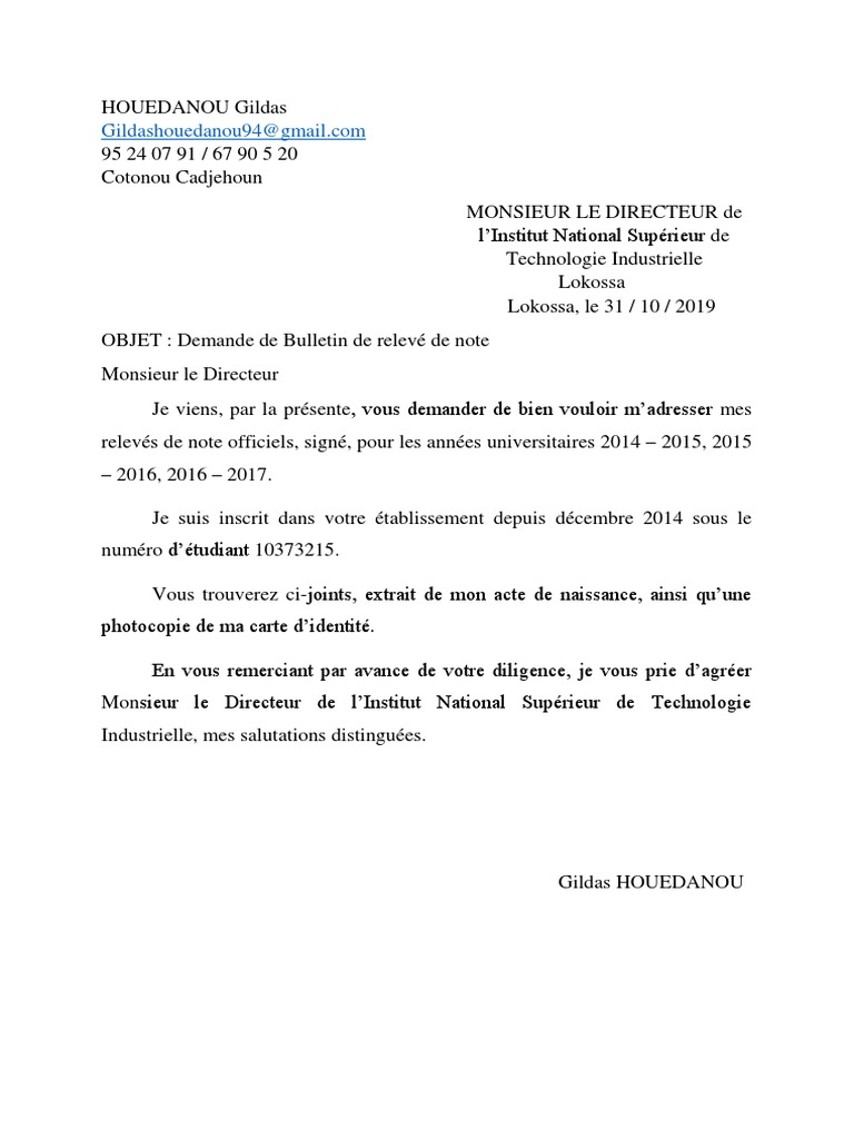 Demande de relevé de notes universitaires | PDF | Affaires ...