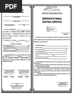 Certificate of Annual Electrical Inspection