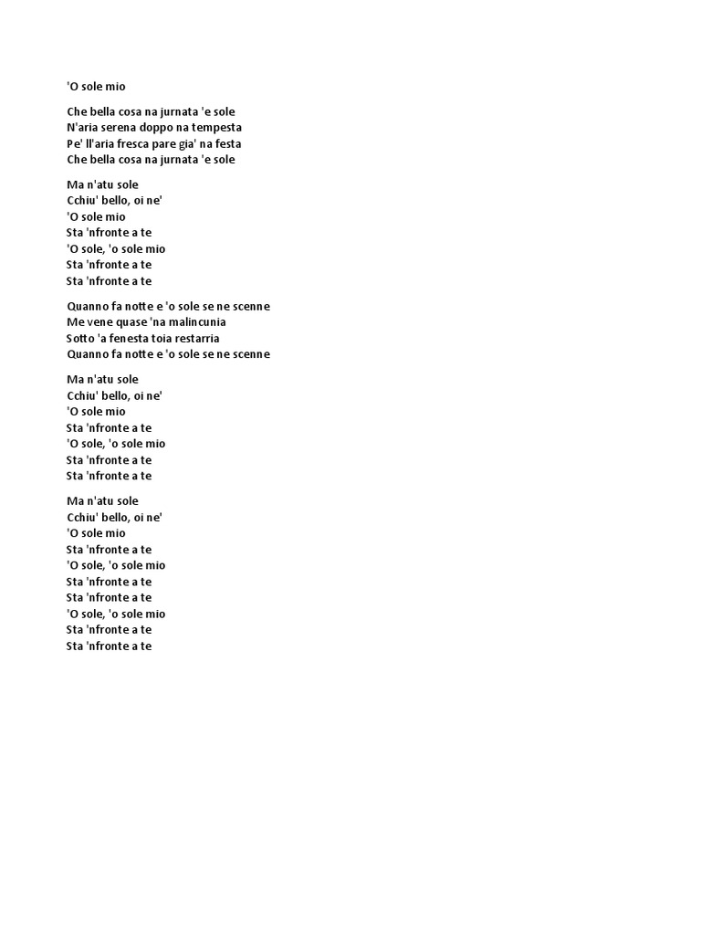 Testo O Sole Mio | PDF