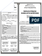 Certificate of Operation Incoming Low Voltage Switchgear