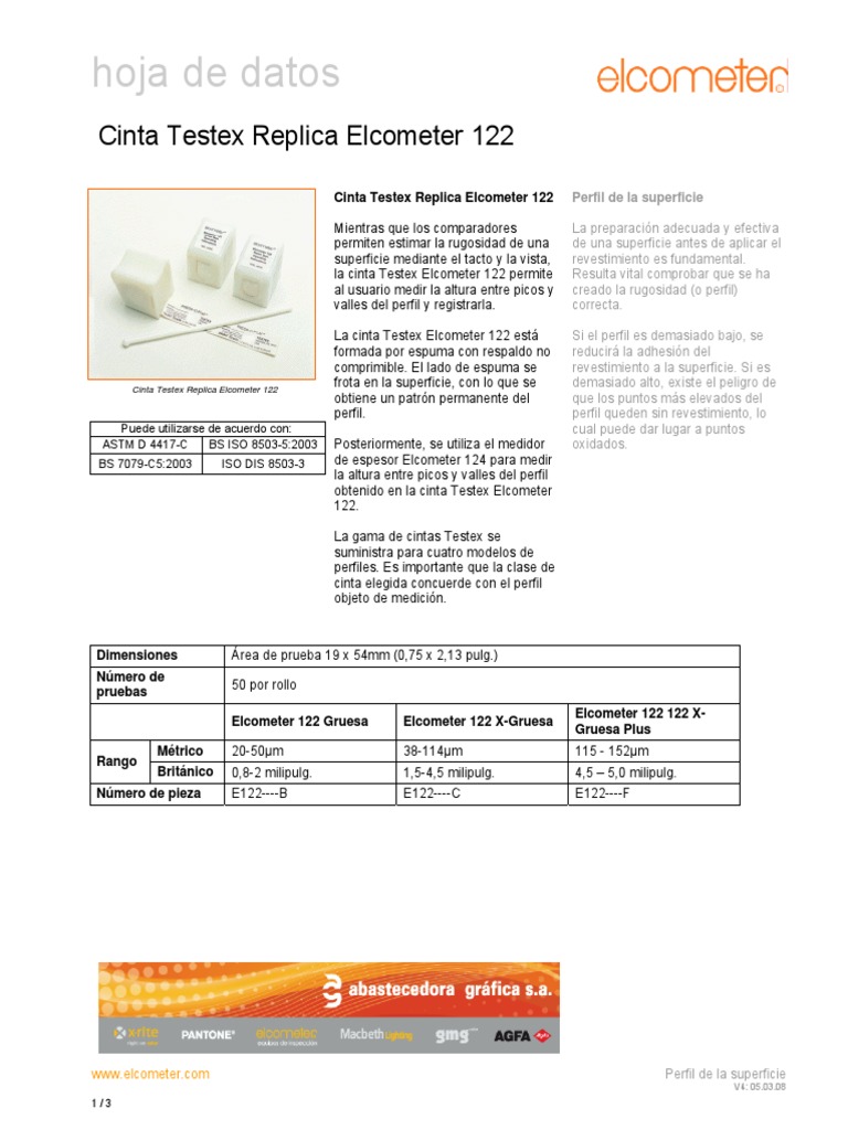 Cinta Testex Elcometer 122: Perfil de Superficie | PDF | Informática y ...