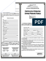 Certificate of Operation Unfired Pressure Vessels