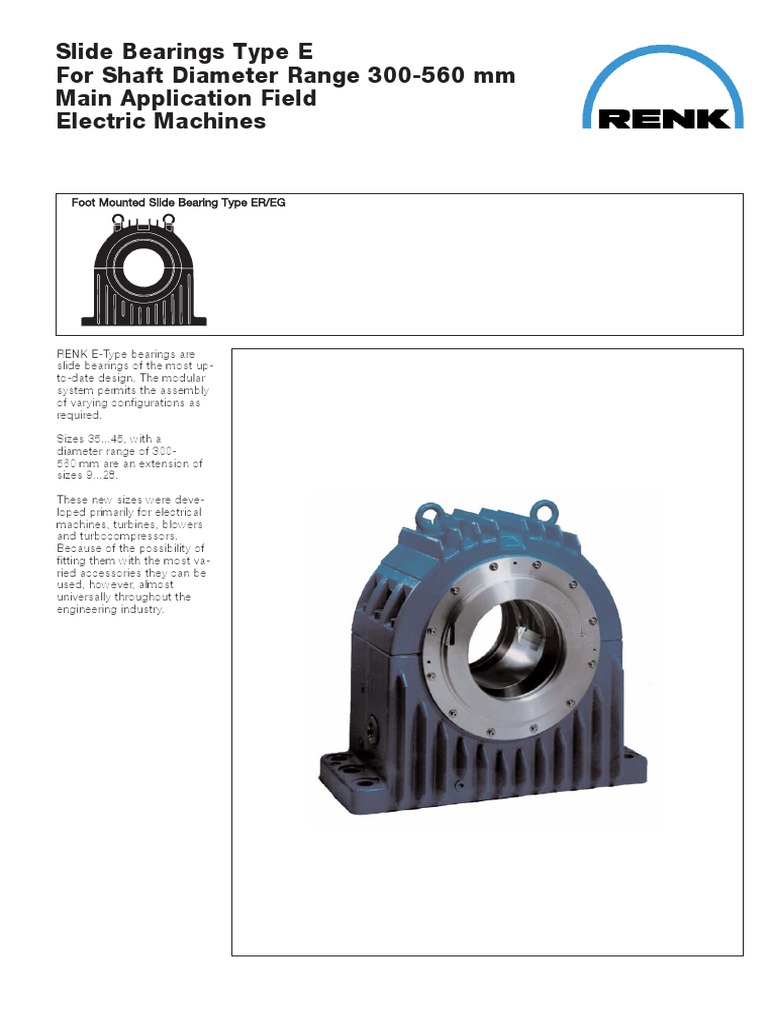 Renk Slide Bearings Foot Mounted ER EG 3445 Sizes PDF Bearing