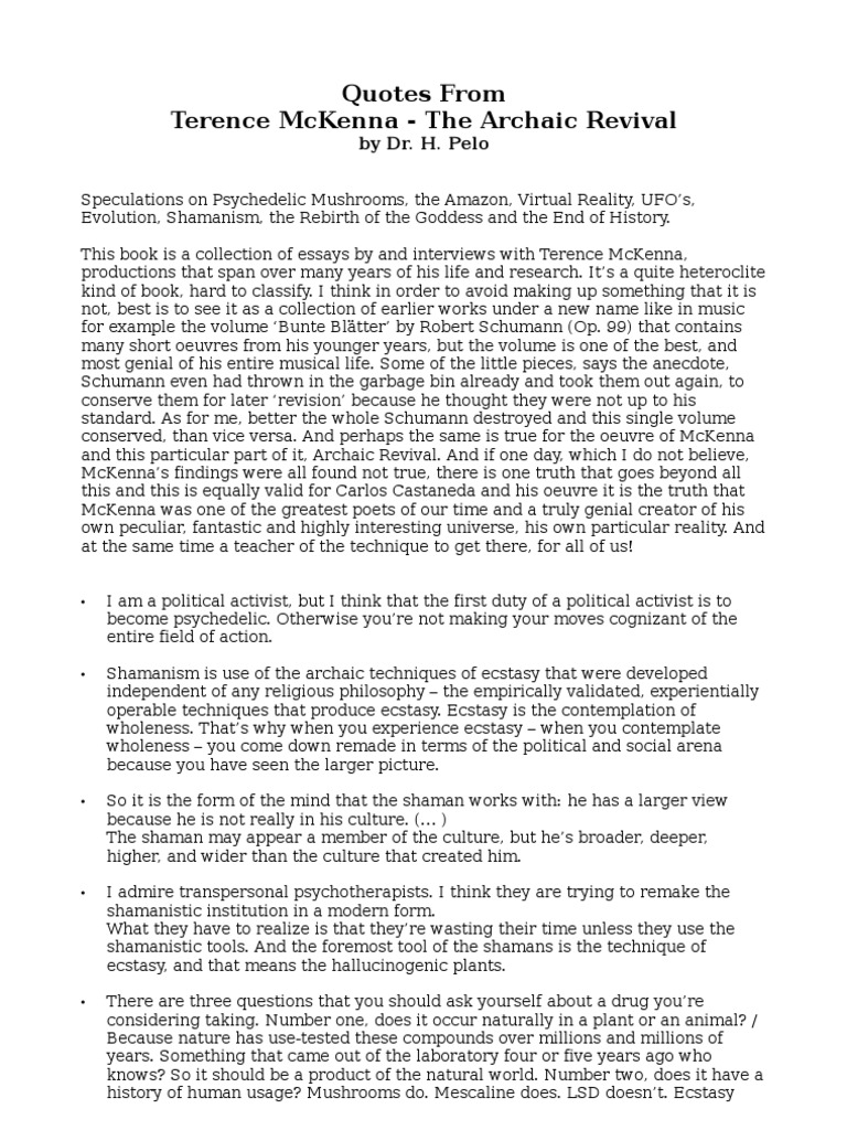 Terrence Mckenna Archaic Revival qutoes Shamanism Hallucinogen