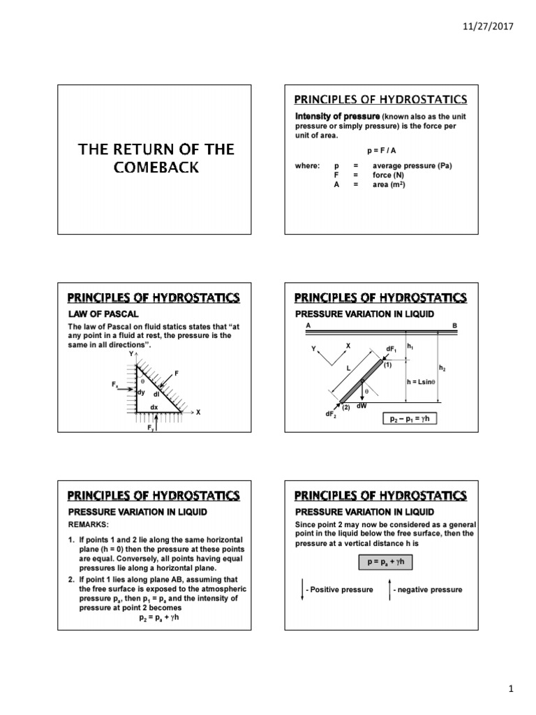 Fluid Mech Lecture Part 2 Principles of Hydrostatics | PDF | Pressure ...