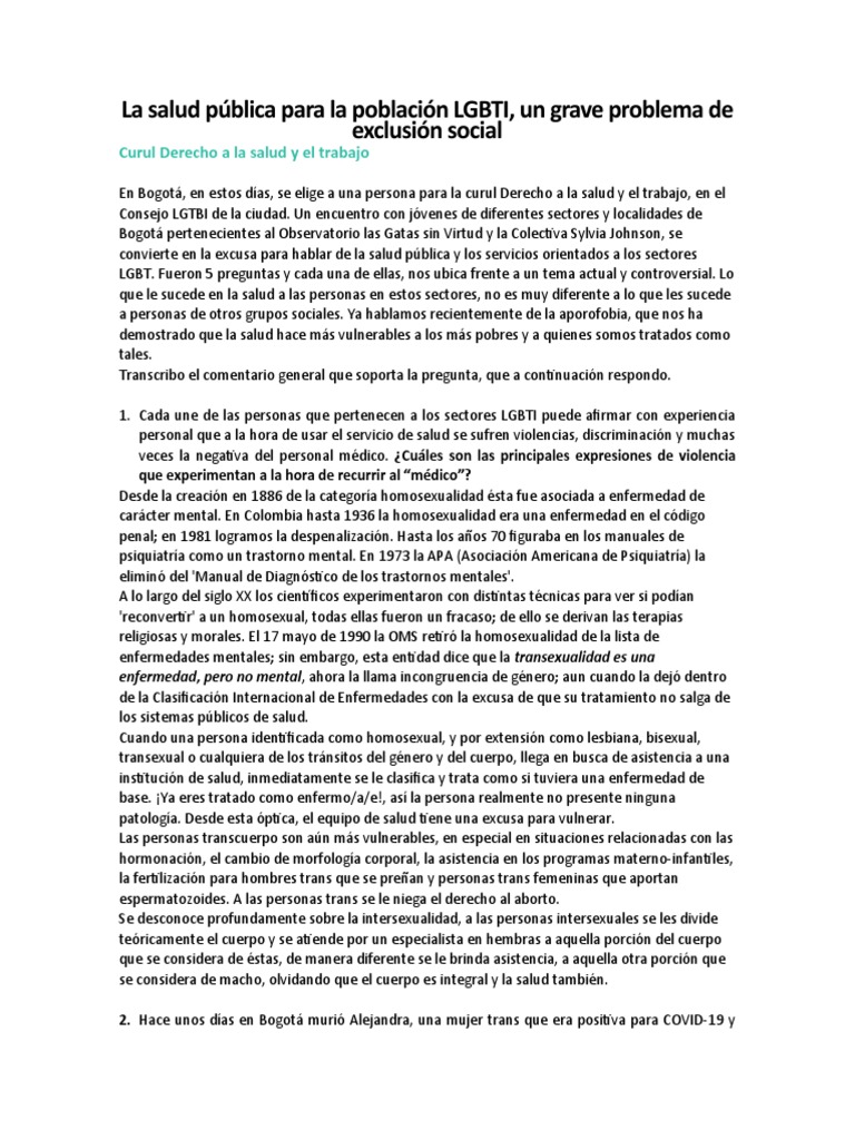 03 La Salud Pública para La Población LGBT | PDF | Homosexualidad ...