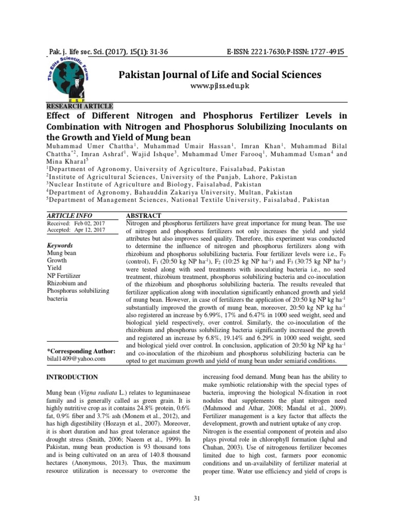 Effect of Different Nitrogen and Phosphorus Fertilizer Levels in | PDF ...