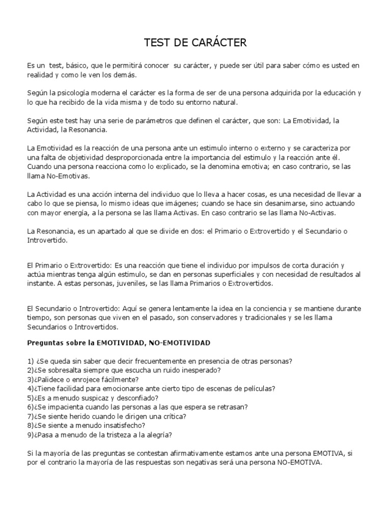Test de Caracter | PDF | Ciencias del comportamiento | La naturaleza humana