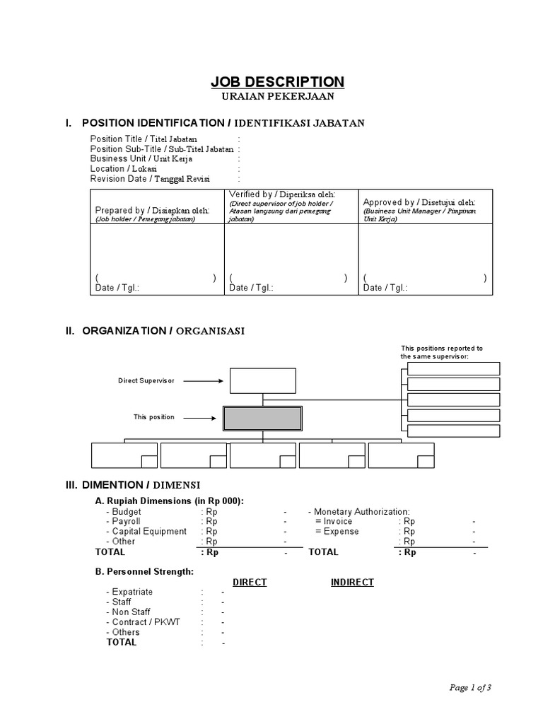 Contoh Format Job Description Karyawan | PDF
