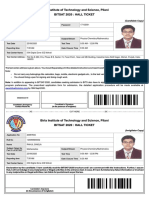 Birla Institute of Technology and Science, Pilani Bitsat 2020: Hall Ticket