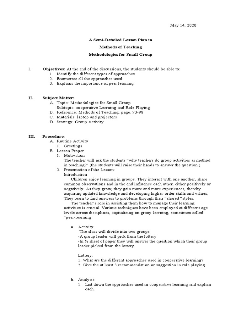 Group Activities in Teaching Methods | PDF | Lesson Plan | Teachers