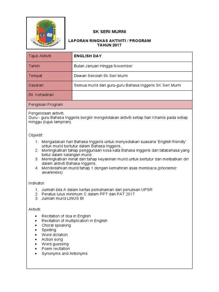 Borang Laporan English Day Pdf