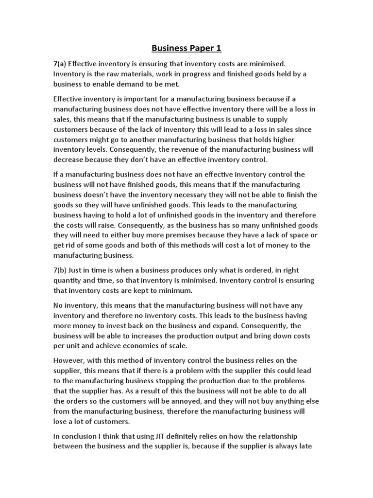 Business Past Paper | PDF | Inventory | Customer