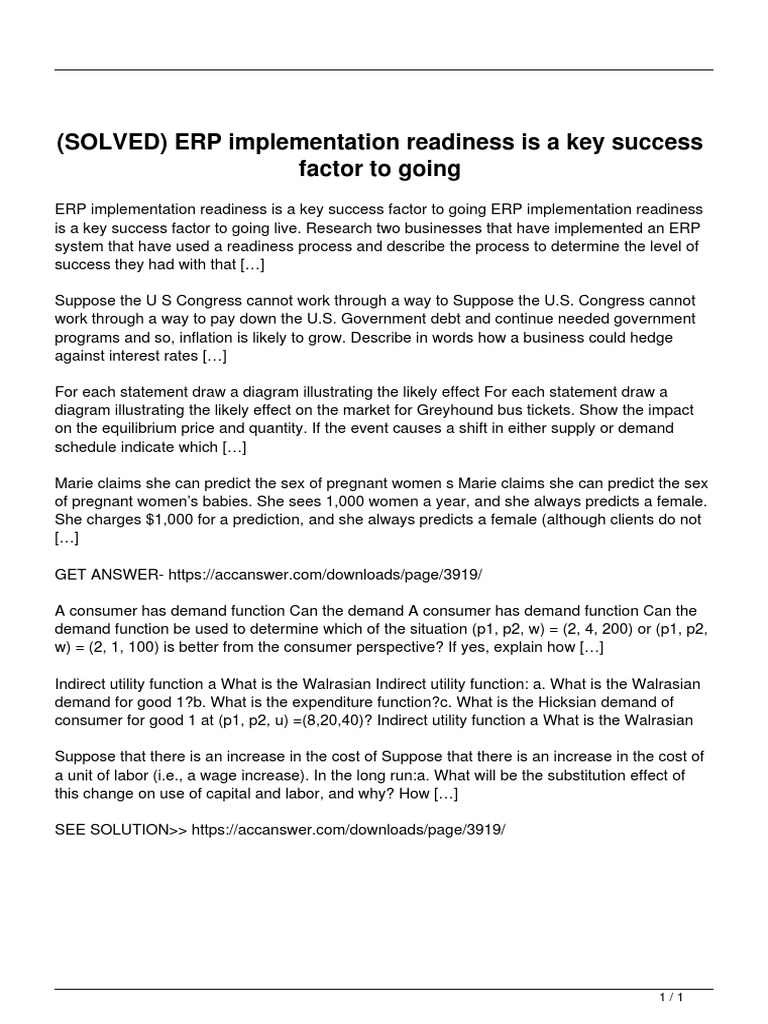 ERP Implementation Readiness Success Factors | PDF | Demand | Labour ...