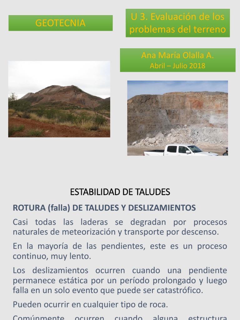 Estabilidad y Deslizamientos de Taludes | PDF | Roca (geología) | Falla ...