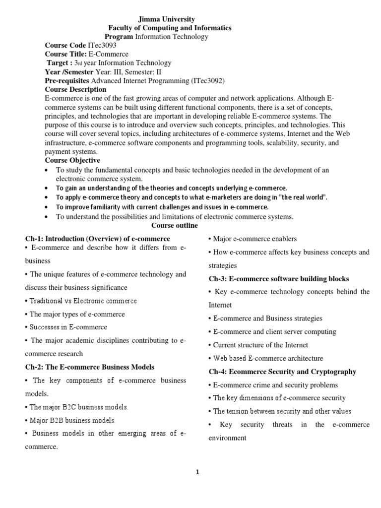 E-Comerce Course Outline | PDF | E Commerce | Electronic Business