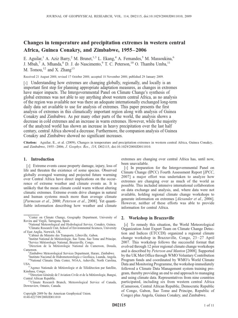 Changes in Temperature and Precipitation Extremes in Western Central