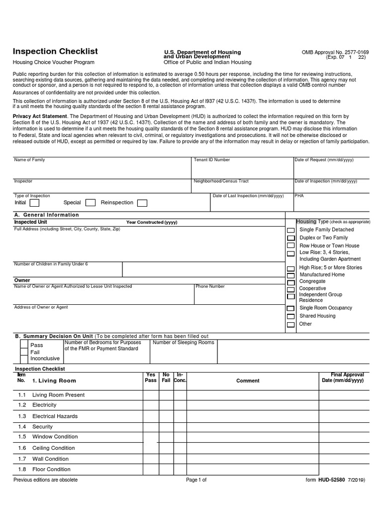 HUD Inspection Checklist PDF Section 8 (Housing) Room