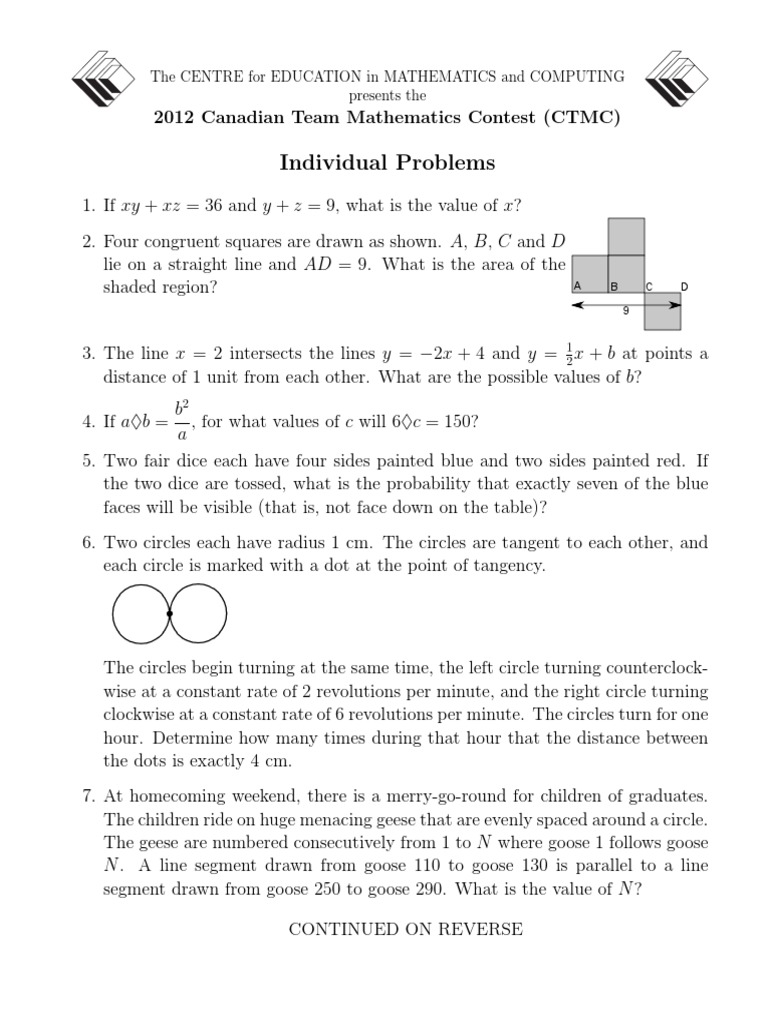 Math Contest Problems 2012 | PDF | Tangent | Mathematical Concepts