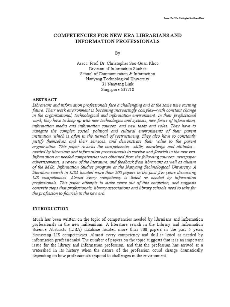 Competencies For New Era Librarians and Information Professionals | PDF ...